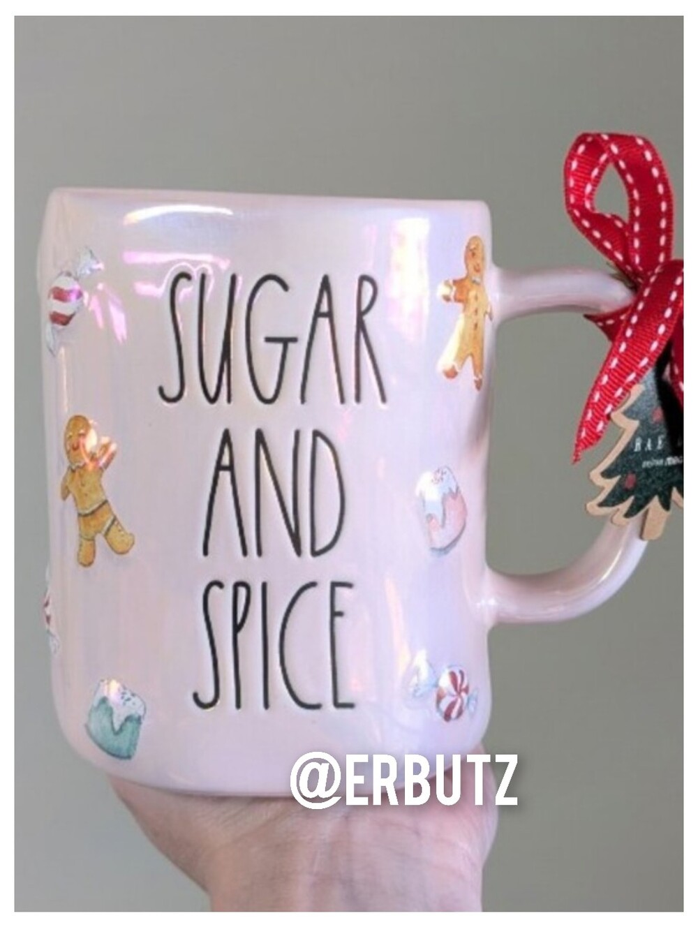 Rae Dunn SUGAR & SPICE Christmas Mug w/ Embossed Design & Iridescent Finish 🍬🩷